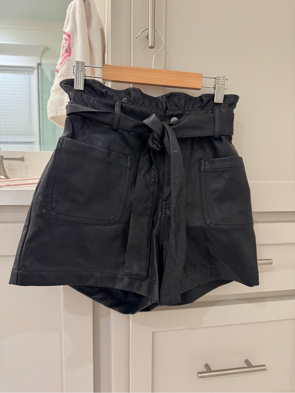 Alya Black Faux Leather Shorts